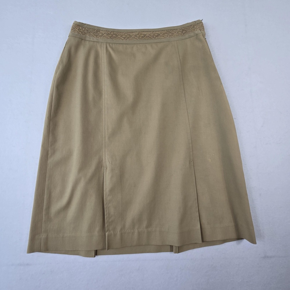 Ann Taylor A-Line Skirt Womens 8 Tan Excellent Crochet‎ Lace Inset (B4)